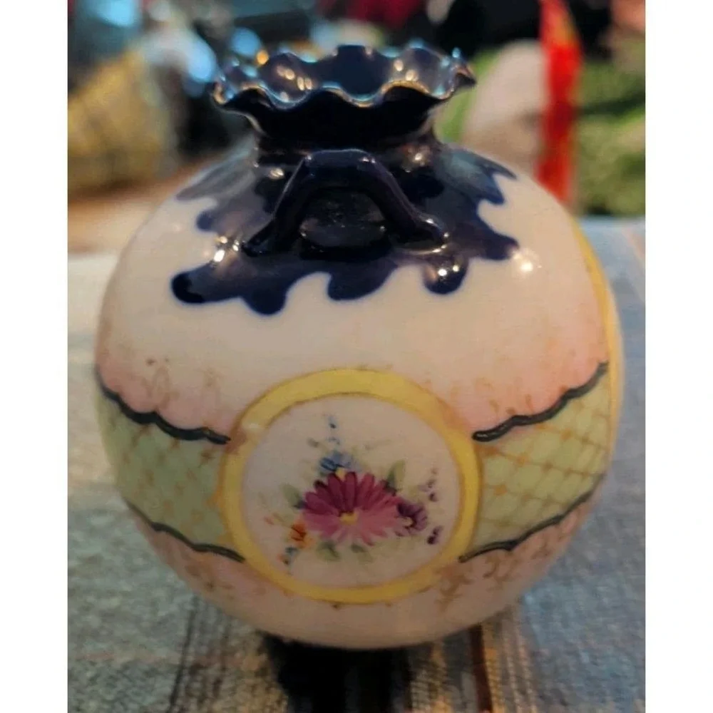 Antique NIPPON JAPAN Handpainted VASE URN COBALT BLUE Multi Color